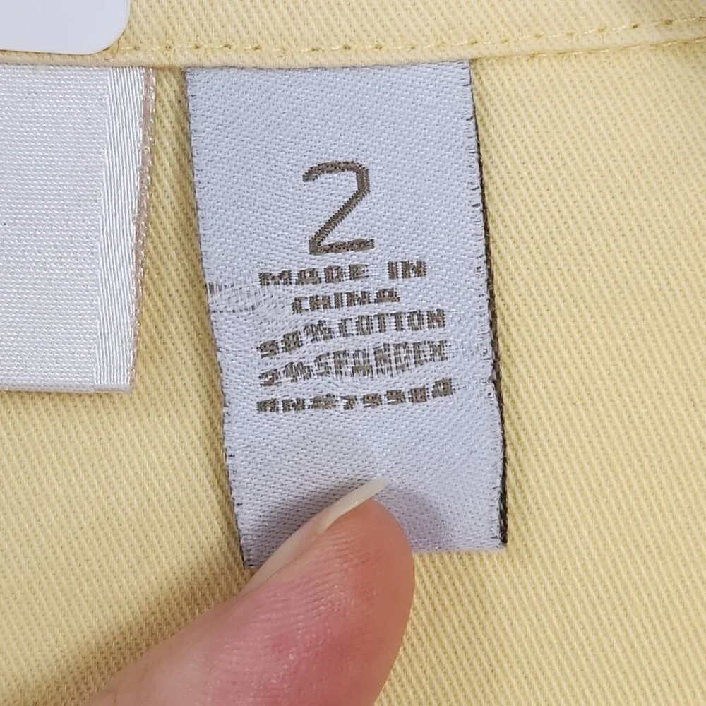 Chicos Jacket Womens 2 Yellow 12 Snap Front Ruffle Utility Casual Classic